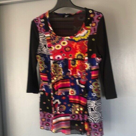 Y2K Libra Bright Babydoll Ruffled top 3/4 sleeves scoop neck Small NO TAGS - Picture 1 of 5